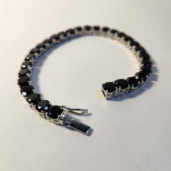 Retro 13.00ctw 925 Solid Silver Natural Black Spinel Tennis Bracelet 8" 20.10g - Picture 5 of 16